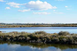 Les Salins de Fos avec la ville de Port-de-Bouc à l'horizon